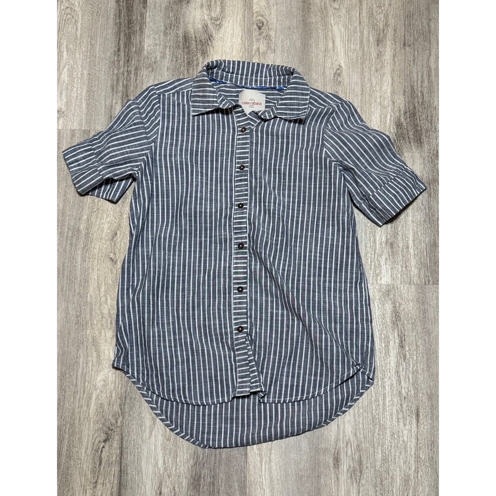 Womens Casa Cabana Shirt small Blue White Striped Short Sleeve Cotton Top NWOT